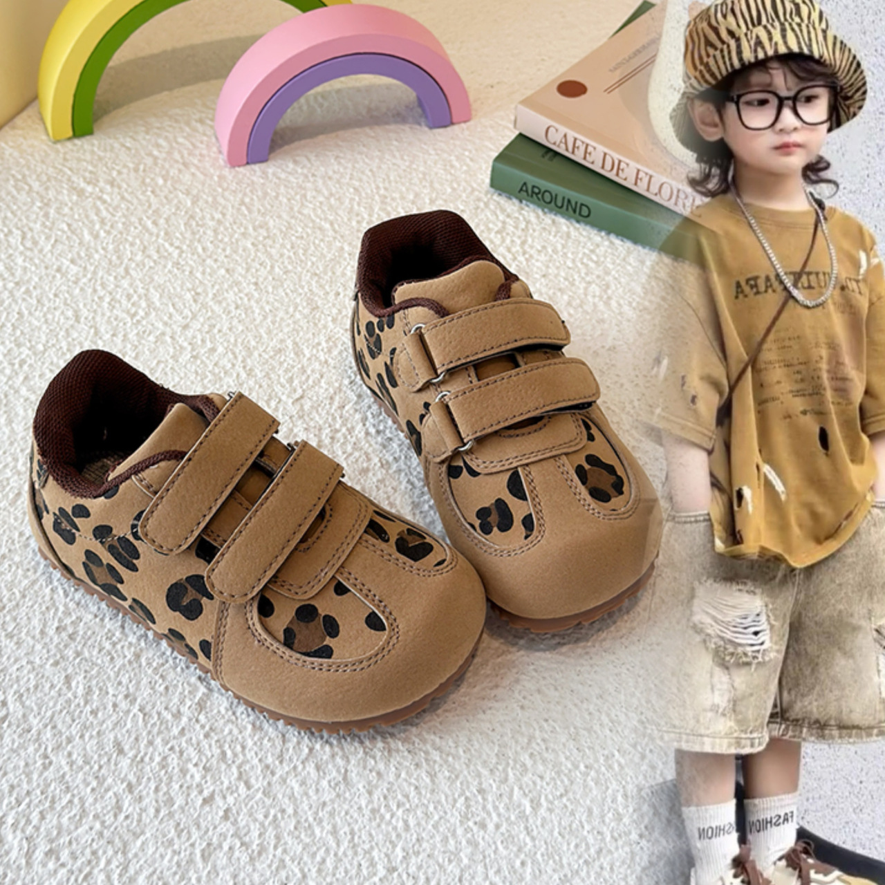 儿童运动鞋2025秋季新款小童豹纹休闲单鞋女童阿甘鞋软底宝宝鞋子