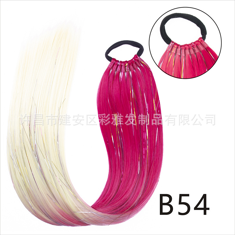 Comercio exterior transfronterizo láser de fibra química colorida cola de caballo 24 pulgadas trenzada de nueve hebras extensión de cabello cola de caballo simple y rápida