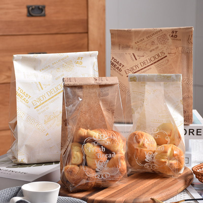 铁丝卷边密封开窗450克吐司面包水立方生吐司包装袋防油牛皮纸袋