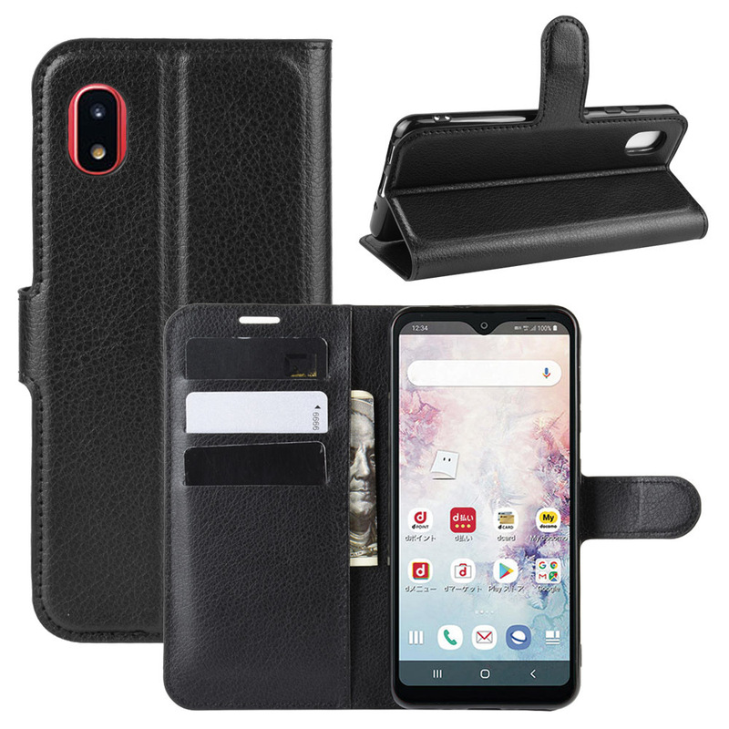 For Samsung Galaxy A20 Japanese Edition Phone Case SCV46 Protective Case Litchi Pattern Flip-on Protective Case