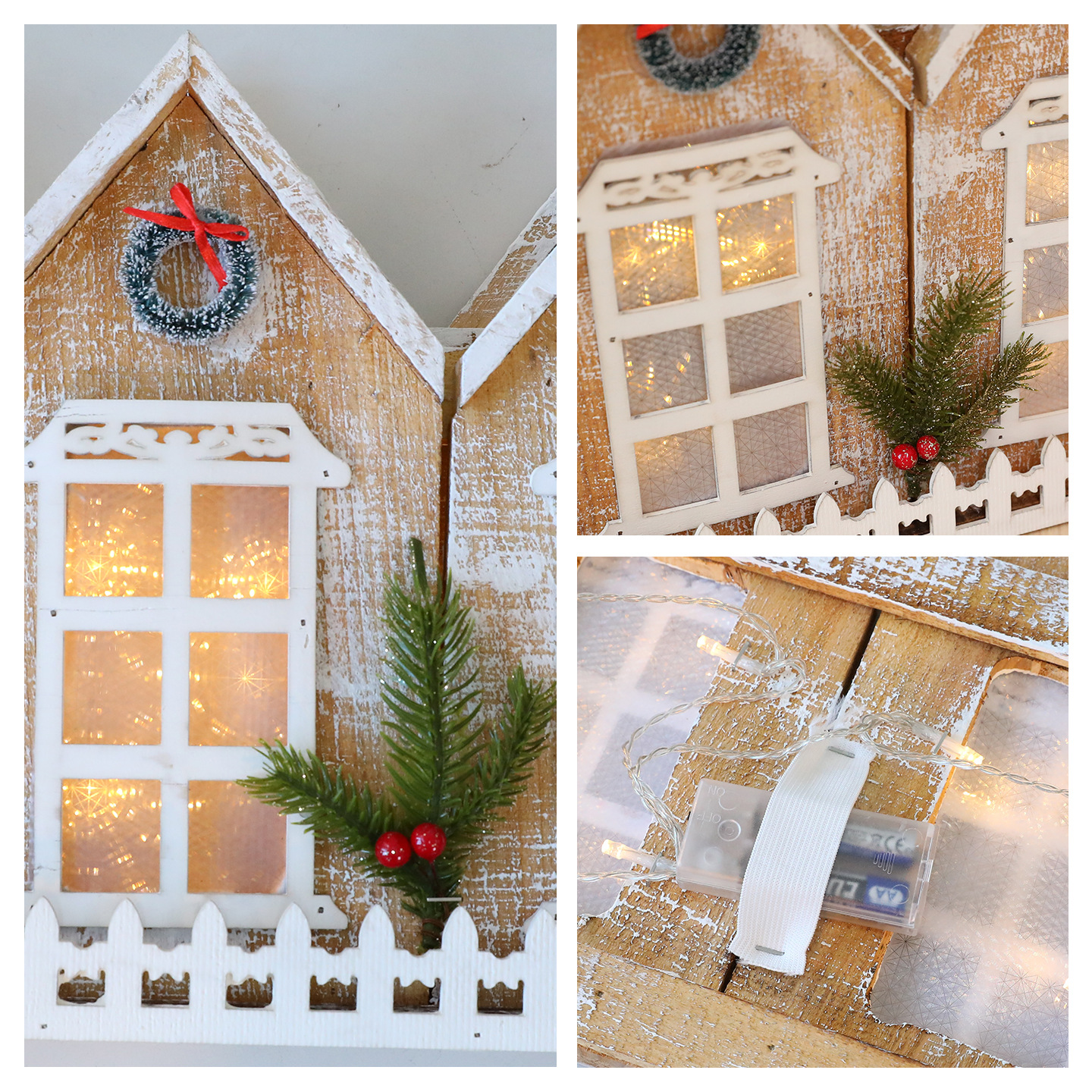 Shengyuan nuevo producto transfronterizo retro luminoso plegable nieve casa de madera valla de árbol de Navidad decoración de Navidad