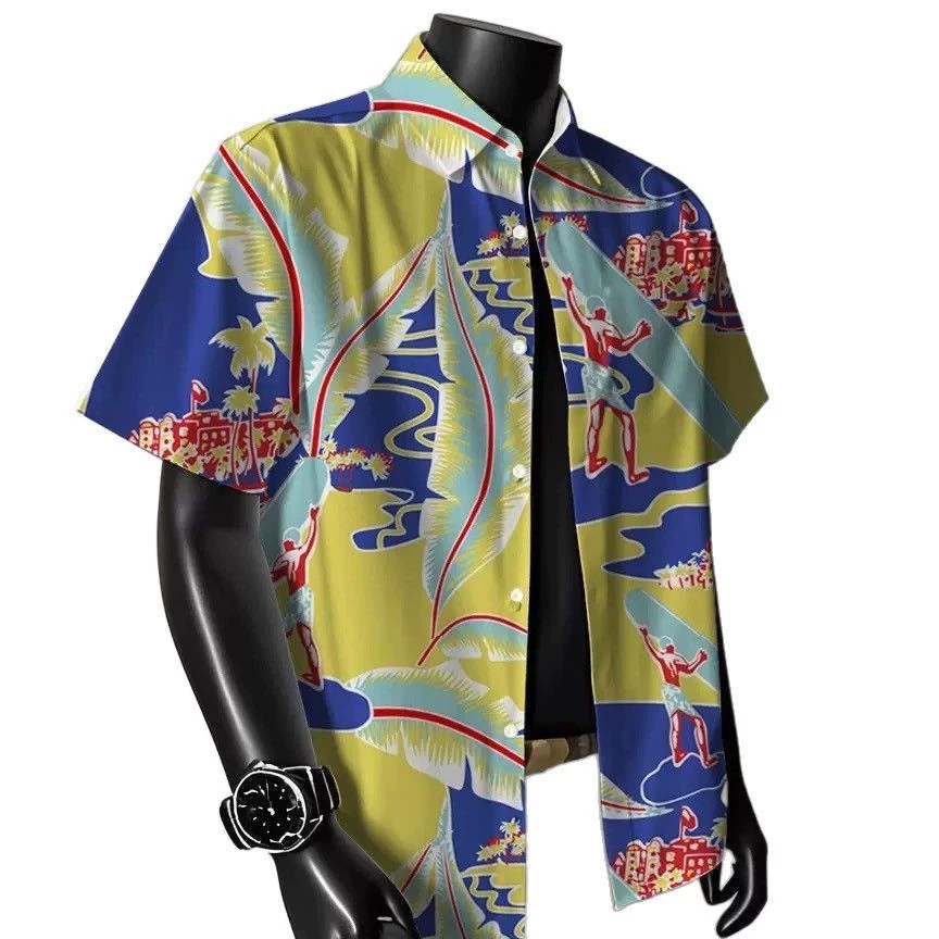 25 трансграничных летних 3D с короткими рукавами цветочная рубашка для мужчин ретро гавайский пляж повседневная свободная мужская рубашка