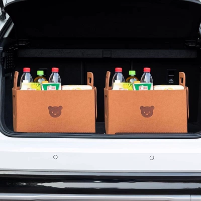 Car storage bag/box trunk car practical organizing - upgrade-thickened-felt-cloth-large-total-60l-brown-1-bear-head-2