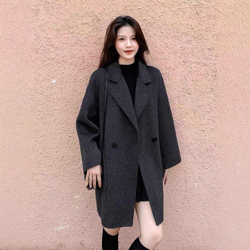 Women's Double-Sided Cashmere Mid-Length Wool Coat 2026 Spring New Korean Style High-End Fashion Elegance
