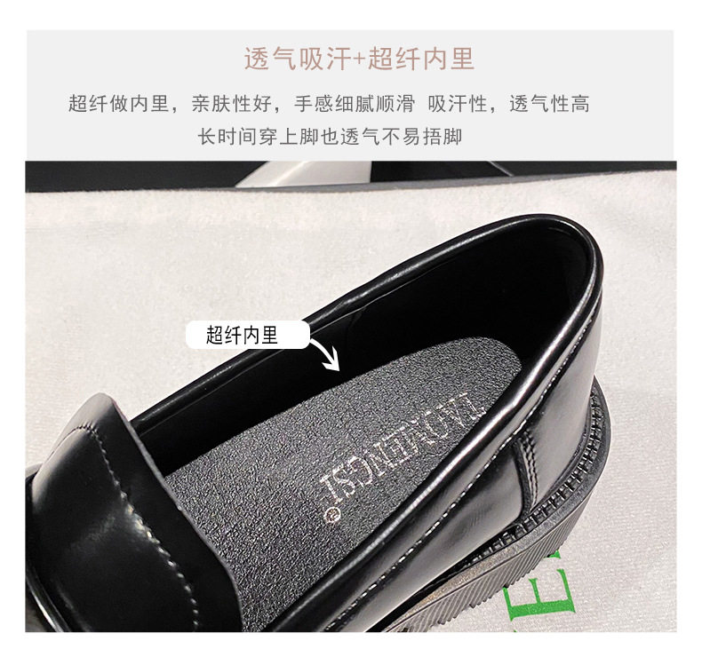 Giày lười nữ da bóng mũi tròn đế dày platform gót 3-5 cm — Màu đen chi tiết 9