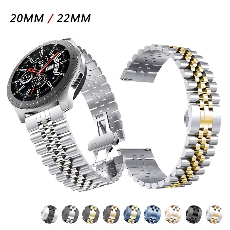 Suitable for Samsung Galaxy Watch Huawei Gt4 New Five-Bead Strap Stainless Steel Strap Metal Butterfly Buckle