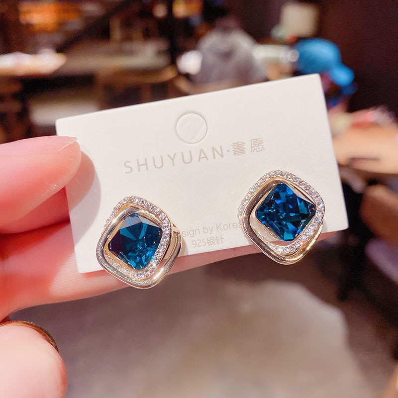 Pendientes Dobles De Cristal Azul Coreano Al Por Mayor Nihaojewelry display picture 1