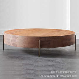 北欧圆形实木茶几复古轻奢客厅原木茶几小户型原木民宿设计茶矮桌