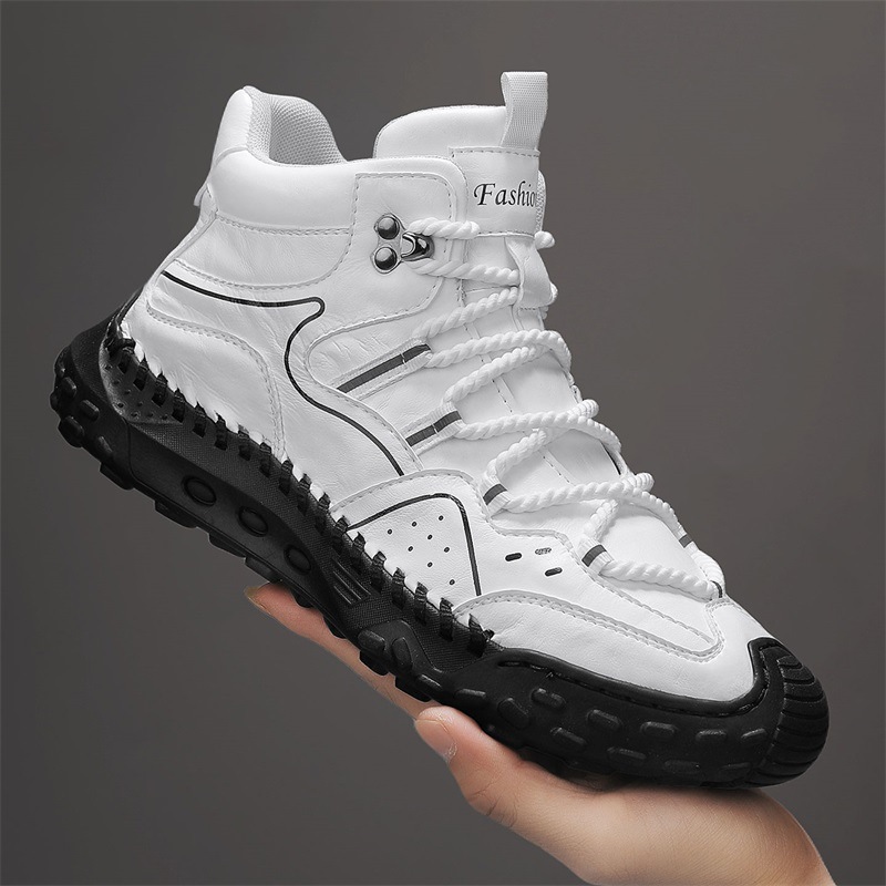 Men's Handmade Casual Shoes, Short Boots, Men's Outdoor Casual Boots, Trendy Mid-Top Men's Shoes_vogvips.com