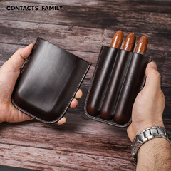 Foreign trade cigar box three-pack outdoor travel convenient cigar humidor genuine leather cigar case wholesale