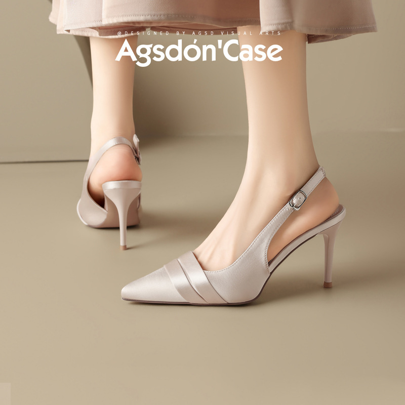 Augustion sandalias de tacón alto con punta puntiaguda para mujer 2025 nuevo estilo de verano para llevar tacones de aguja franceses con falda zapatos individuales