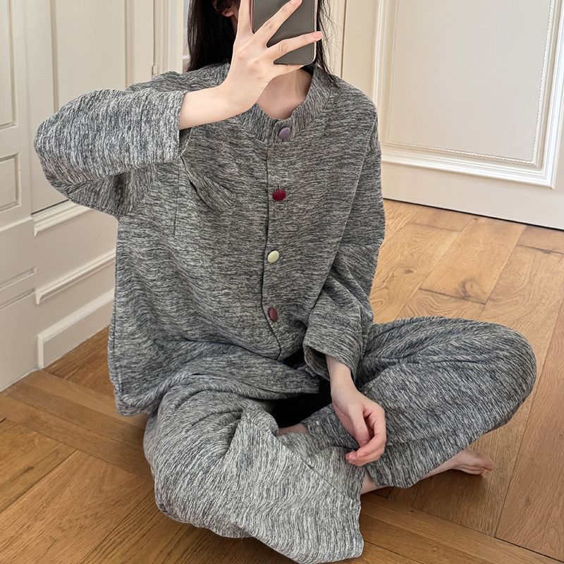 冬天简约德绒可外穿女款睡衣套装2025新款纯色加厚保暖家居服冬款|undefined