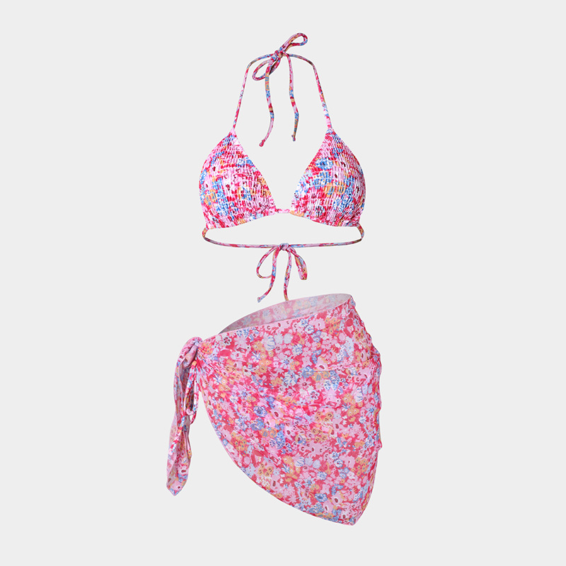 36g Weight Sleeveless Sleeve Length Polyester Fabric Type 3 Pieces Set Quantity Beach, Swimming Occasion Halter Neck Neckline Slim Fit Type Ditsy Floral Pattern Women's Gender Sexy Style Women's Sexy Ditsy Floral 3 Pieces Set Bikinis Swimwear 31