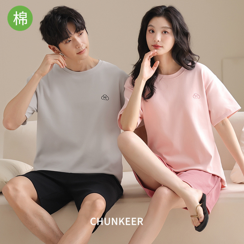 Couple Pajamas Women's Pure Cotton Pullover Short-sleeved suit Summer Light Sports Style Simple Casual Outwear Home Clothes for Men