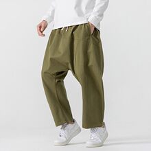 夏季原创大码吊裆裤港风九分低裆垮裤男宽松日系直筒阔腿休闲裤