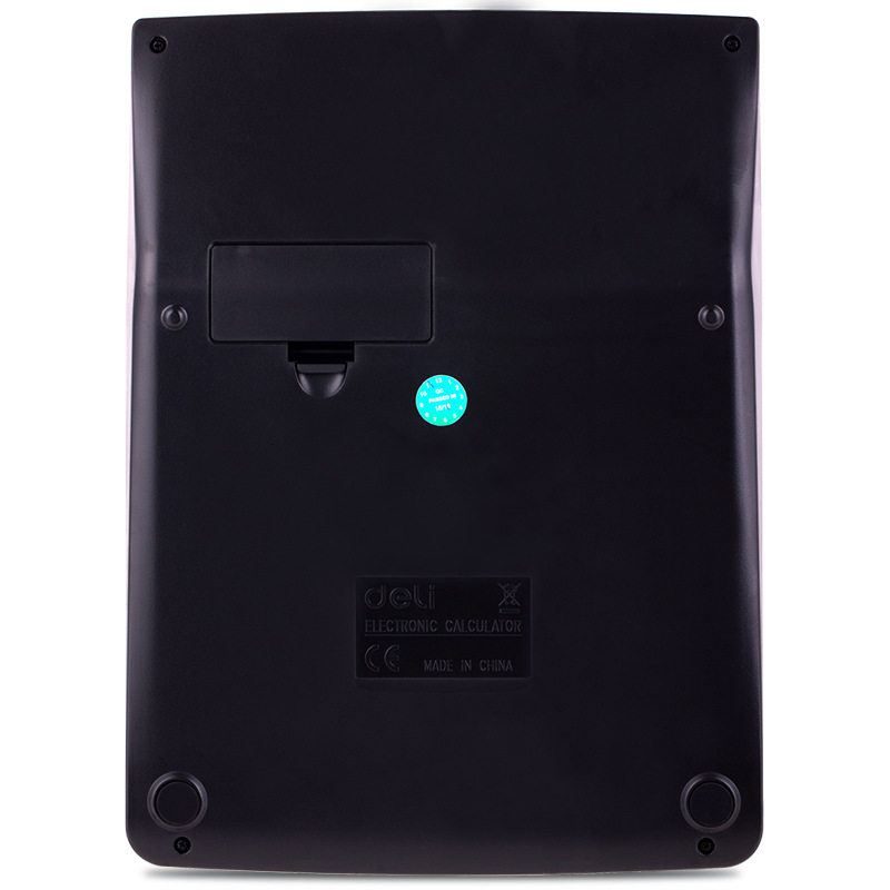 Deli calculadora 1521A computadora de escritorio de 12 dígitos llave grande pantalla grande negro solar fuente de alimentación dual