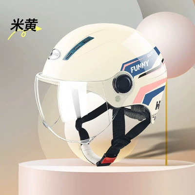 Electric car helmet 3C certified Four Seasons universal motorcycle helmet female safety helmet male and female battery car half helmet (Motosiklet kaskı (dəbilqə)) - l004-summer-beige-funny-lines