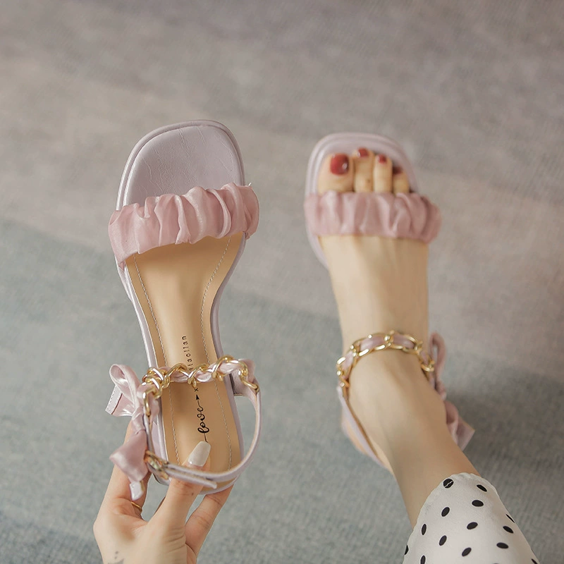 Босоножки Женские туфли на высоком каблуке и высоком каблуке 2022 Летняя Новая модная сказочная обувь на среднем каблуке на толстом каблуке с юбкой