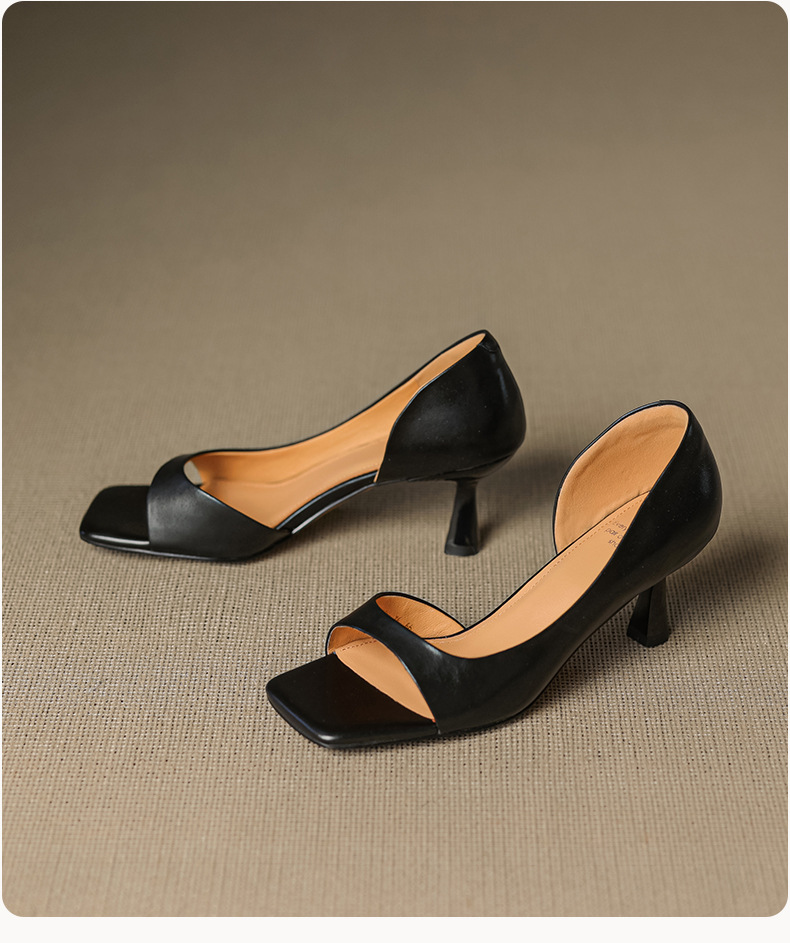 Sandal cao gót nữ hở mũi mũi vuông gót nhỏ 6 cm phong cách Hàn Quốc — đen chi tiết 19