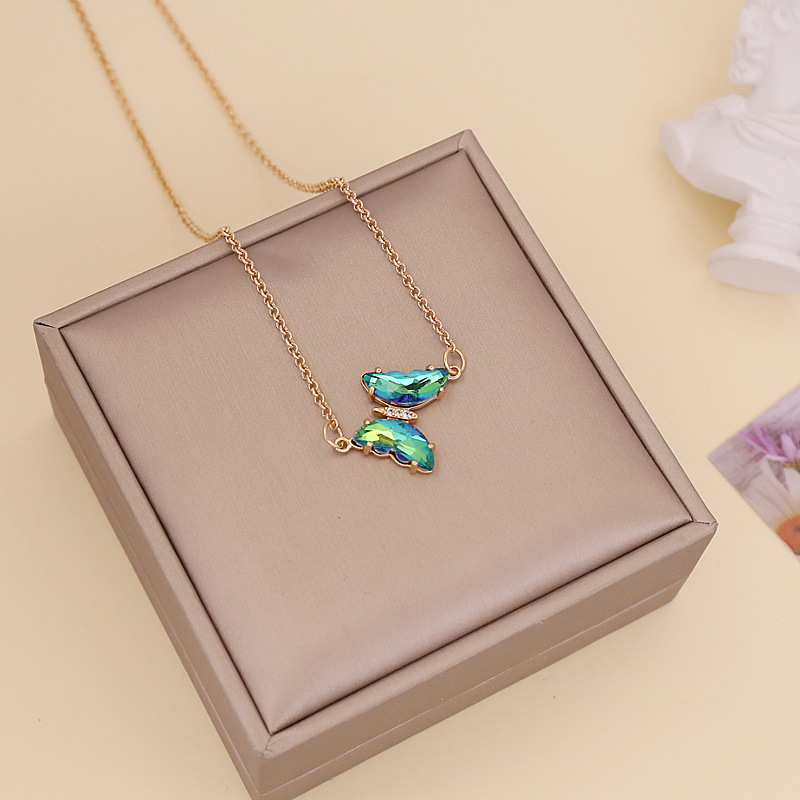 fashion simple multicolor gradient butterfly necklace