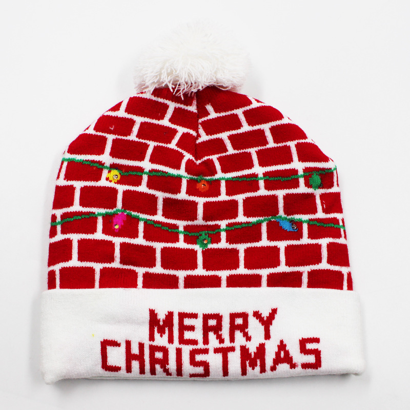Fabricante transfronterizo de gorros navideños europeos y americanos tejidos en jacquard, gorros navideños de lana con luces LED, gorros navideños con pompón y bufandas. image 46
