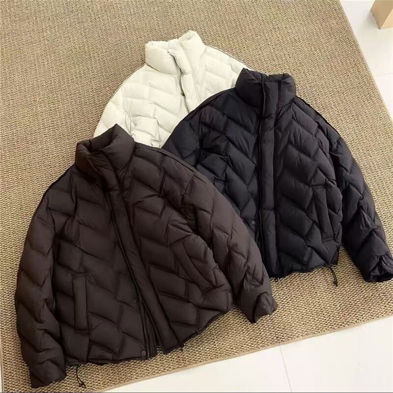 Winter New Men's Wave-Pattern Stand-Collar down Jacket with Trendy Design, 90% White Duck Down, Thickened and Warm