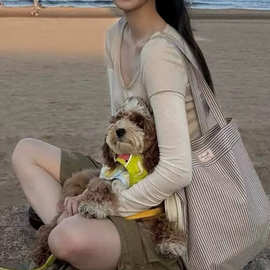 欧阳娜娜同款燕麦色设计感拼接修身针织衫早秋百搭打底上衣女代发