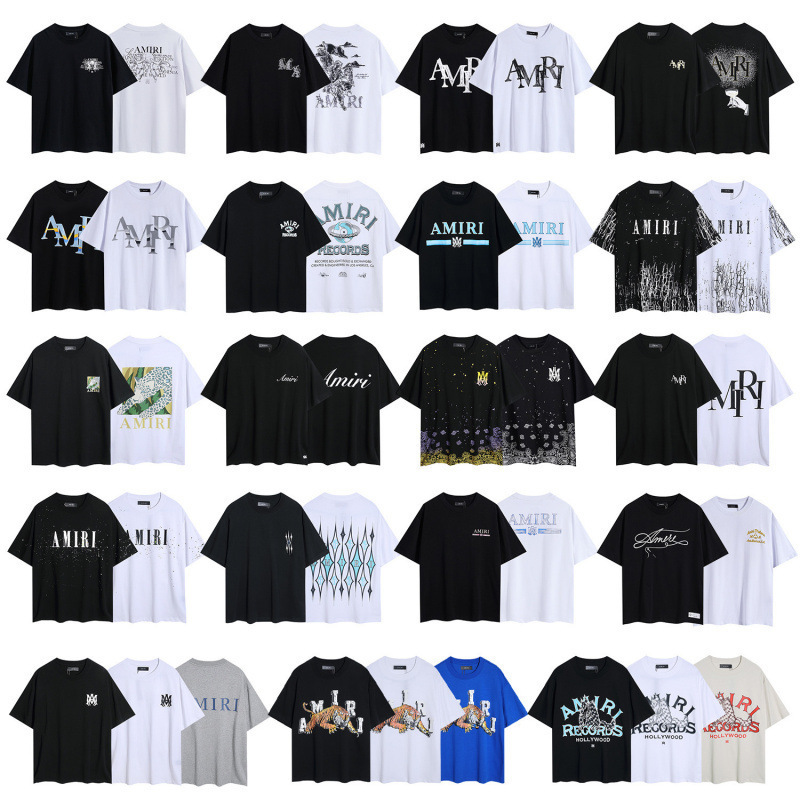 Amiri T-Shirt Letter Printing Cross-Border Wholesale American Fashion Pure Cotton Double Yarn Loose Short-Sleeved T-Shirt for Men and Women Couples