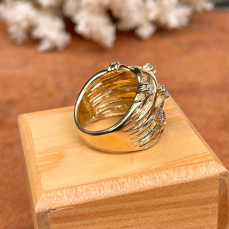 Anello a forma di vite donna oro largo zircone stella nido anello_voghion.com