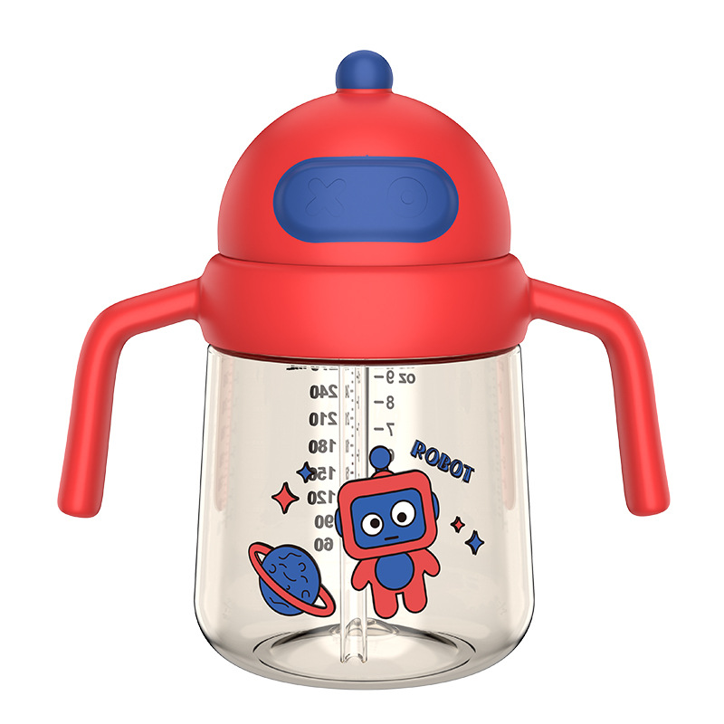 Inglés caja de bebés tazas de agua para niños anti-asfixia tazas de bebés robot tazas de agua para niños tazas de bebida directa ppsu