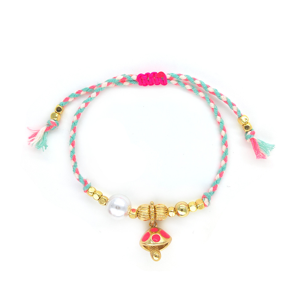 Daily Occasion Casual Mushroom Polyester Copper Knitting 18K Gold Plated Women's Drawstring Bracelets