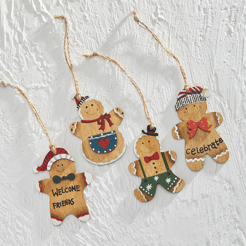 Buscando madera 8cm Navidad pintada a mano pan de jengibre hombre pequeño colgante decoración de Navidad escenario decoración de props