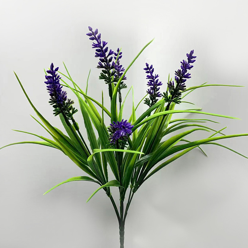 7 plantas de primavera de lavanda flores falsas flores de imitación decoración de decoración de boda sala de estar hotel comedor