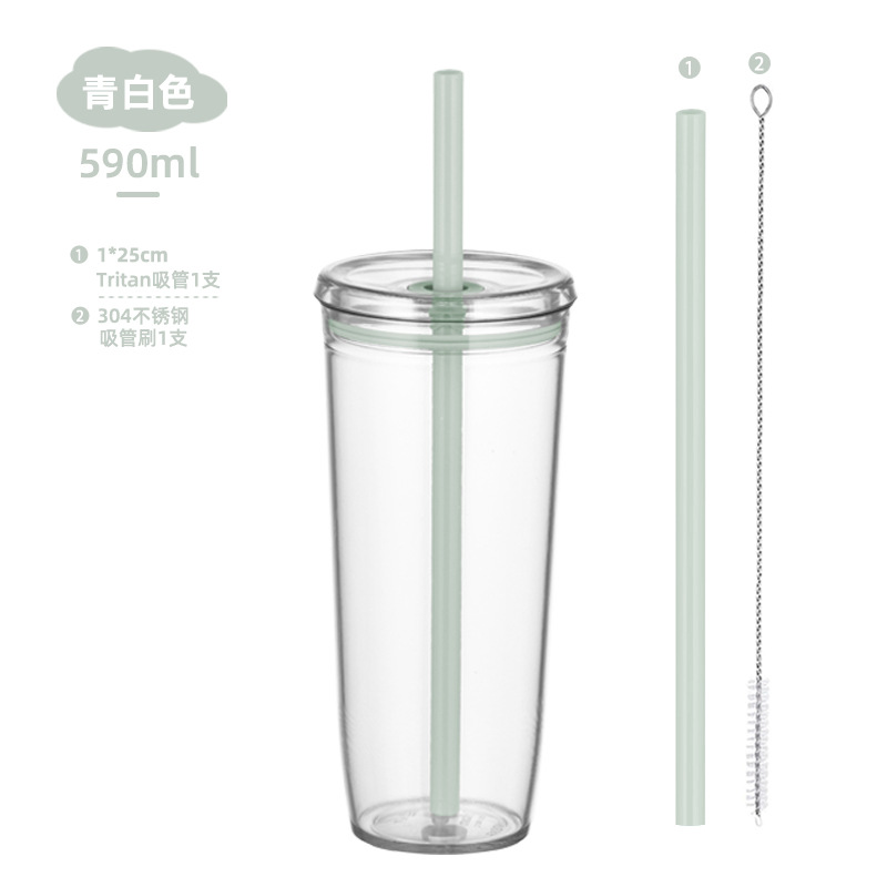 Vaso de Plástico con Pajita de Gran Capacidad 590ml de Tritan, Protección del Medio Ambiente, para Oficina