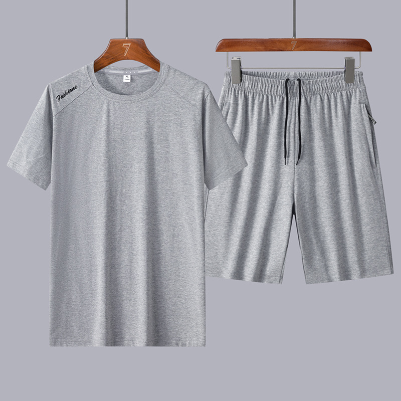 Traje de papá de talla extra grande Traje casual Traje deportivo suelto de manga corta para hombre Traje para correr transpirable de algodón Pantalones cortos para hombre