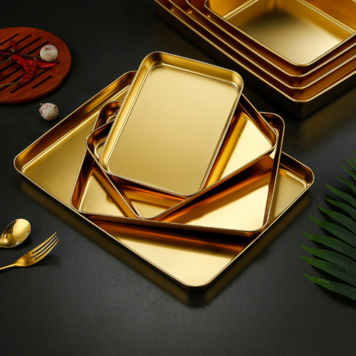 304 Korean stainless steel gold tray square plate barbecue plate snack plate hot pot dish plate dumpling plate fast food basin