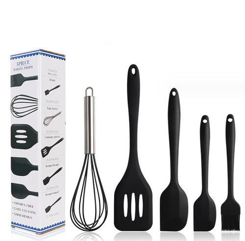 Set of five silicone baking tools: spatula, oil brush, scraper, whisk - high-temperature baking tools set