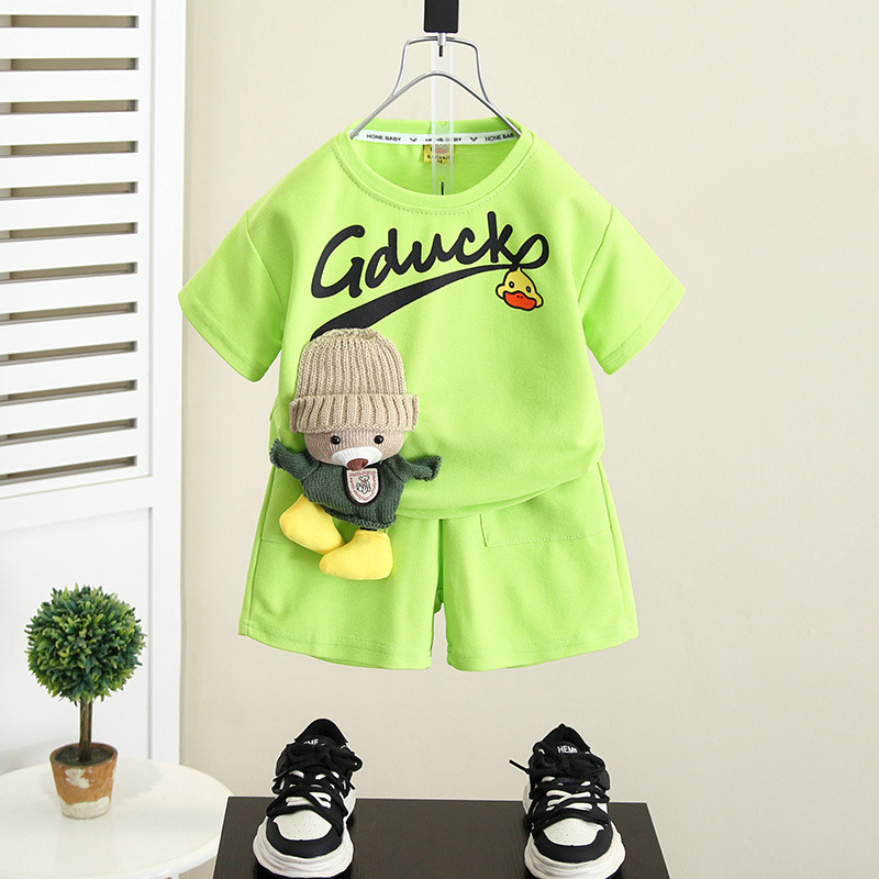 5399 Traje de verano para niños 2025 nuevo estilo bebé guay verano estilo fino de manga corta para niños estilo de verano de media manga de calle frita