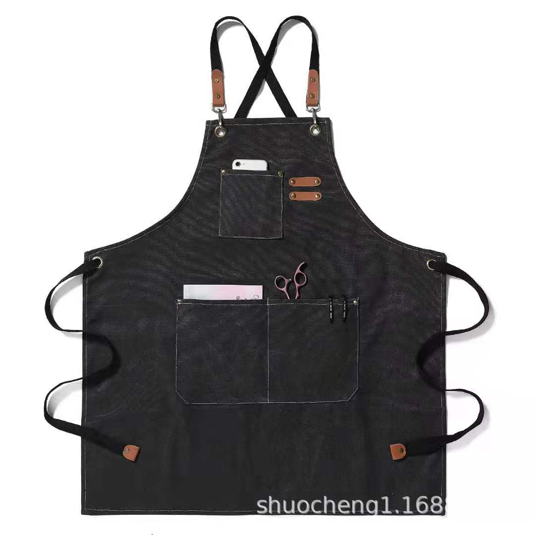 Cross-Border Thickened Cotton Canvas Plain Apron Coffee Tea Shop Apron Household Kitchen Gardening Work Clothes Small Apron