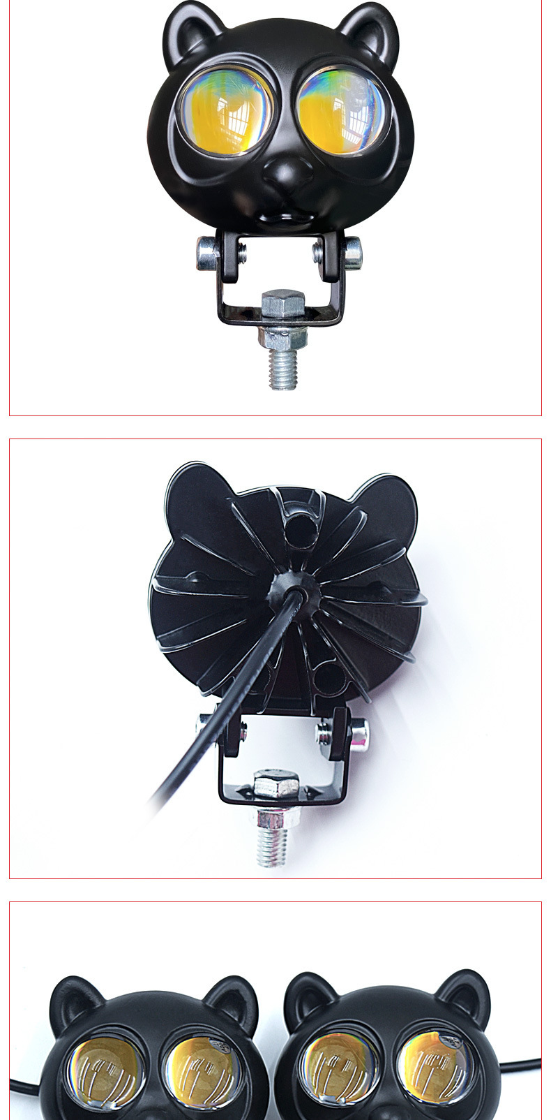 New wide-voltage panda-shaped LED motorcycle/electric scooter/battery-powered vehicle headlights, featuring high brightness and both high and low beam options, for vehicle modification