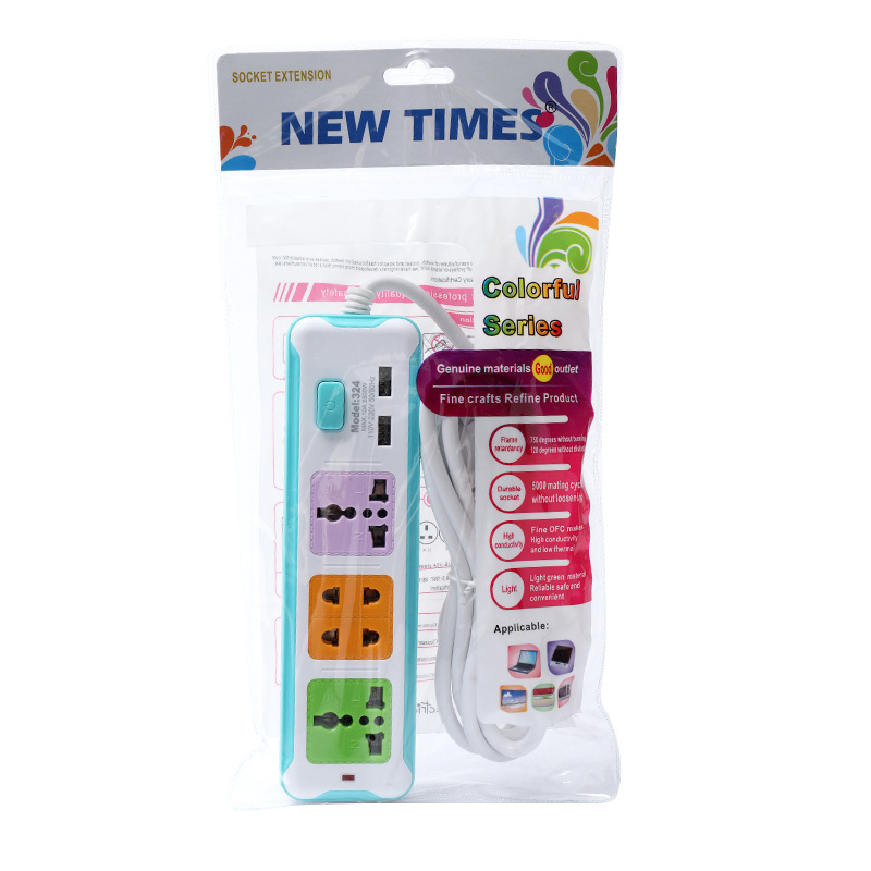 323 # USB Yiwu comercio exterior 10 agujeros tres nueve agujeros dos metros enchufe europeo mezclado colorido enchufe de comercio exterior