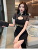Sexy Dress New Chinese Qipao Slim Fit Wrapped Hip Open Back Long Dress