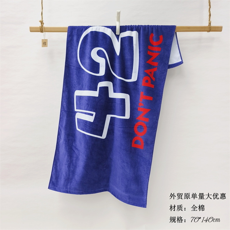 Foreign Trade Surplus Oversized Bath Towel, Fully Thickened Pure Cotton Sports Towel, Dark Blue Letter Swimming Beach Towel Wrap