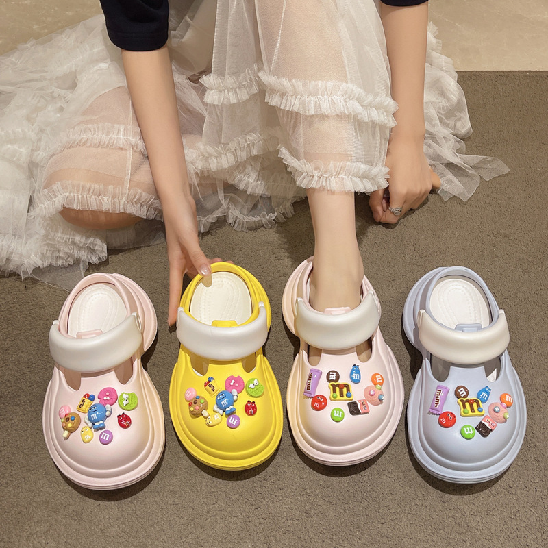 2025 New Summer Colorfulful M-Bean Thick-Soled Height-Increasing Clogs for Outer Wear Non-Slip Slip-On Sandals