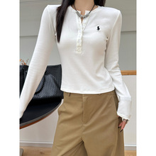 云长 加绒打底衫女内搭秋冬长袖亨利领t恤修身刺绣上衣新款 S0014