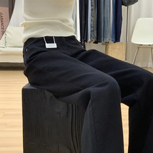 黑色阔腿牛仔裤女秋季高腰宽松显瘦窄版直筒拖地裤子
