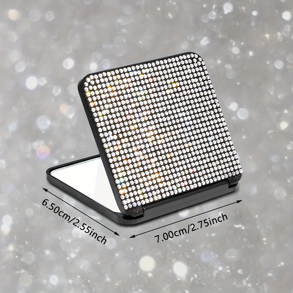 Espejo de maquillaje portátil de moda con incrustaciones de diamantes de imitación Espejo de maquillaje Regalo Espejo cuadrado plegable portátil Espejo plegable de doble cara de mano lote