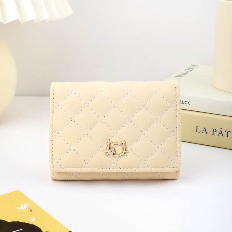 Linyan Little Chanel Style 70% off Coin Purse 2024 Cute Cat Short Wallet for Girls with Diamond-Studded Zipper