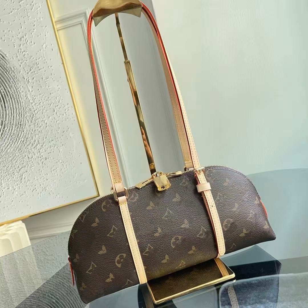 New Monogram Retro Shell Underarm Bag Squire East West Bowling Bag Versatile Commuter Shoulder Bag - Thumbnail 2