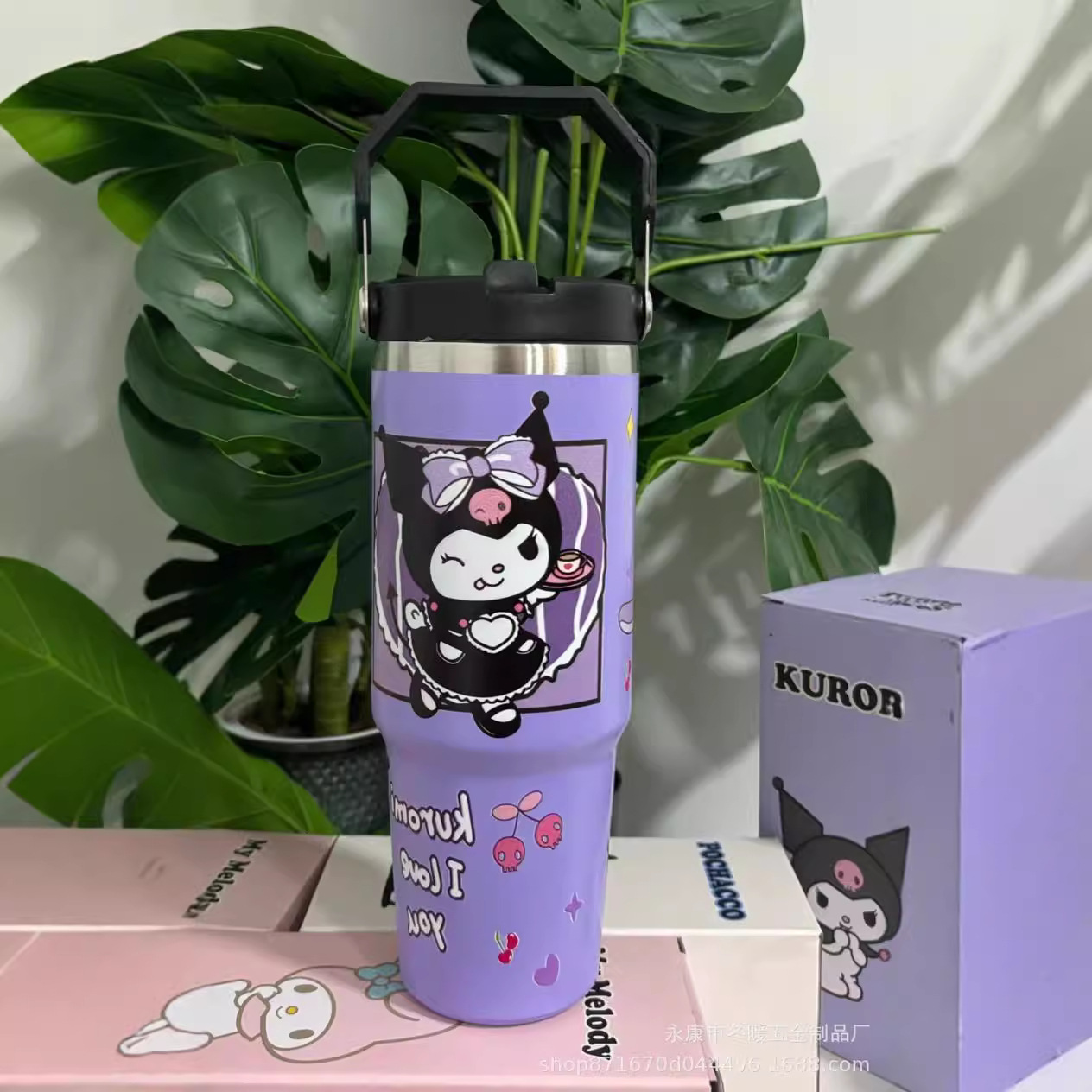 Nuevo 30oz taza de coche patrón de dibujos animados de gran capacidad de acero inoxidable termo de vacío taza de alta apariencia portátil mango de hielo